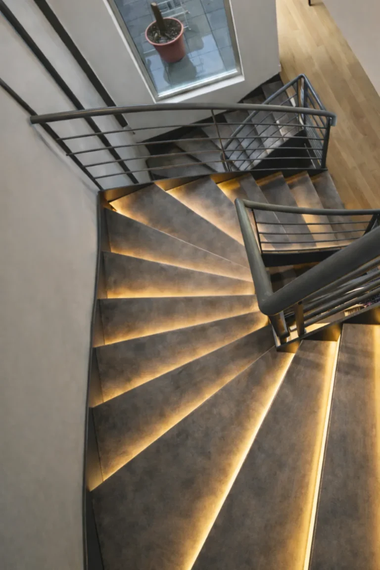 Kit de rénovation pour escalier quart tournant : marches balancées habillées d'acier sur mesure