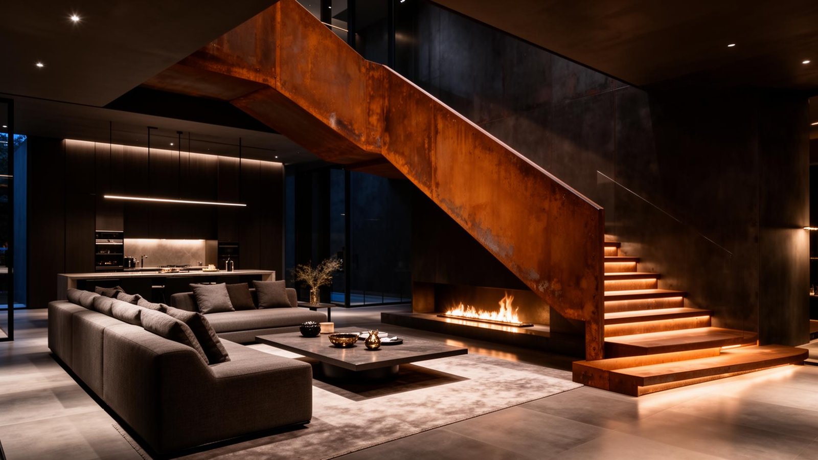 intérieur design avec escalier en recouvrement corten par blacksmith