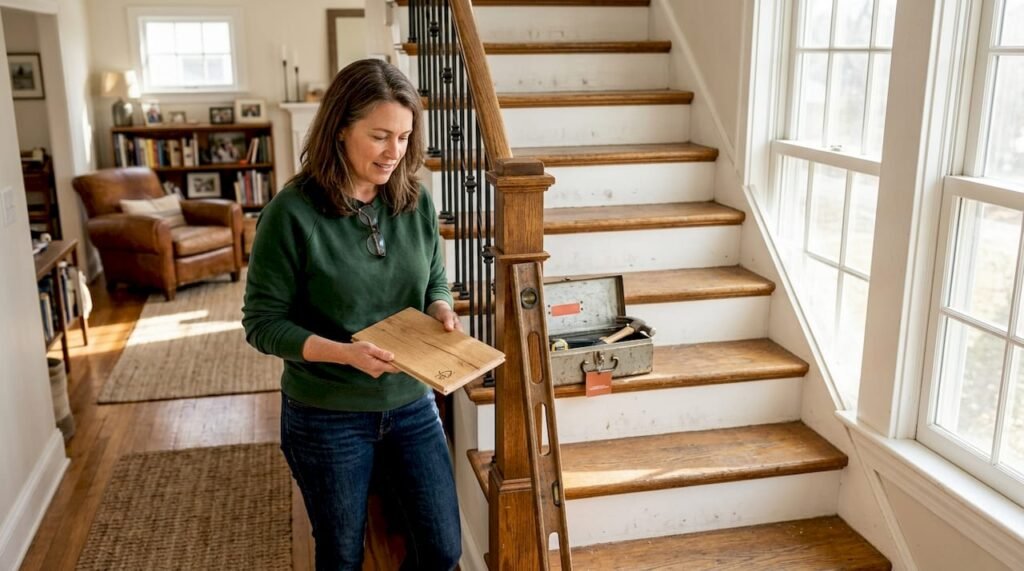 Propriétaire examinant les différents matériaux pour son escalier