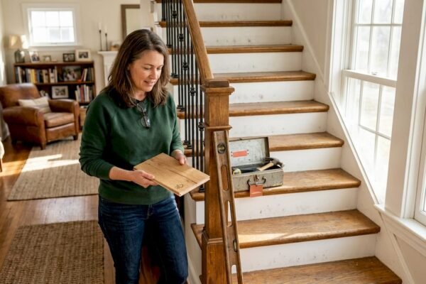Propriétaire examinant les différents matériaux pour son escalier