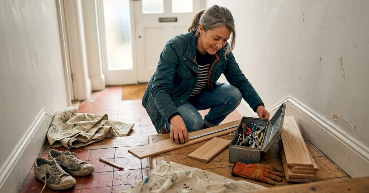Un propriétaire se prépare à rénover son escalier en bois.