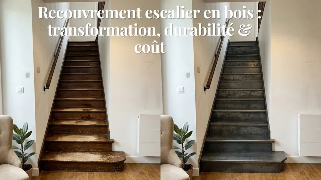 photo escalier bois avant/après recouvrement acier
