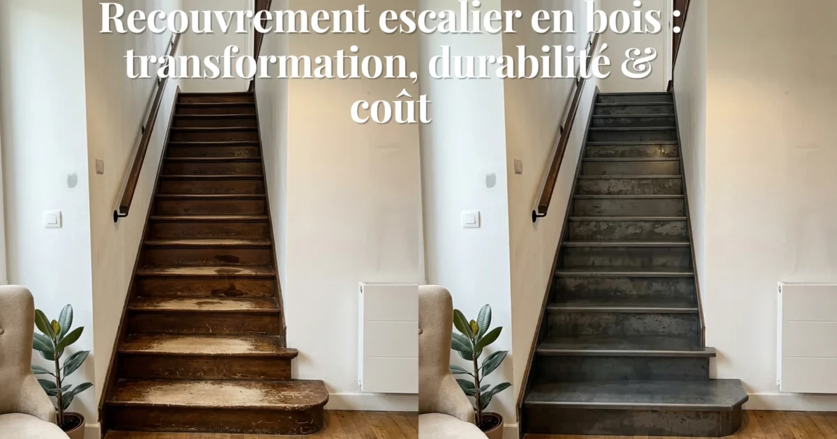 photo escalier bois avant/après recouvrement acier