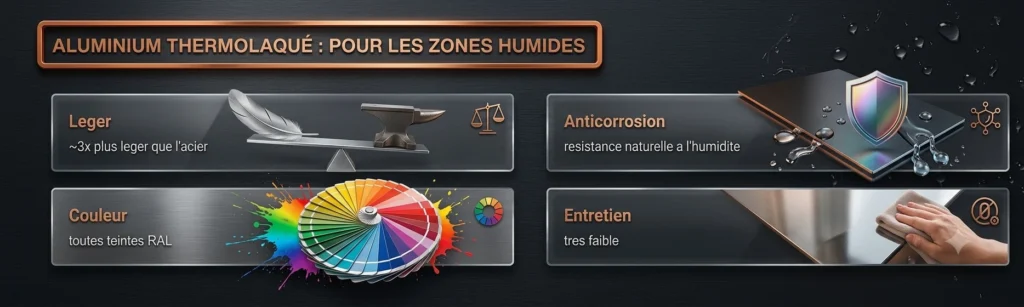 Propriétés de l'aluminium thermolaqué pour un escalier : léger, anticorrosion, couleurs RAL, entretien faible