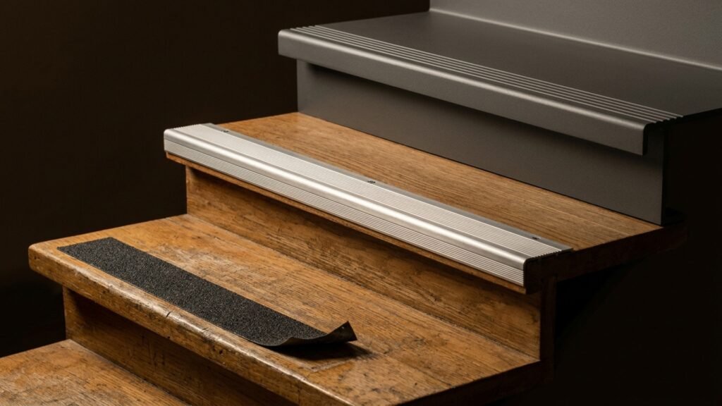 Comparatif des solutions antidérapantes pour escalier : bandes, nez rapportés, recouvrement