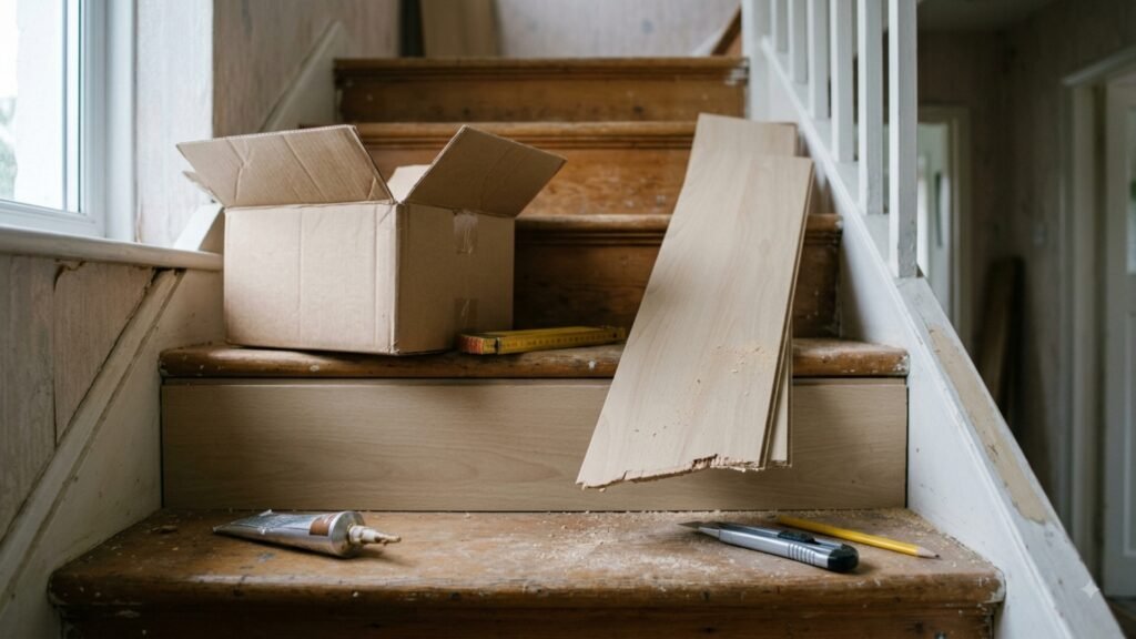 Pose d'un kit de recouvrement d'escalier en stratifié par un particulier