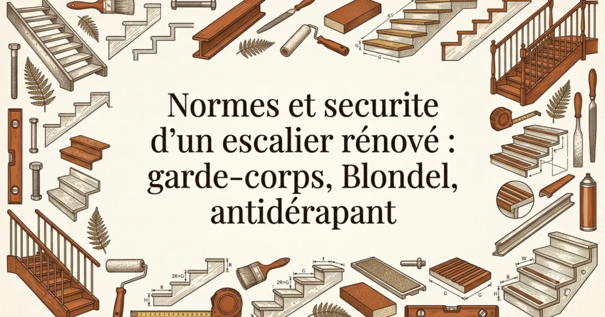 Normes et securite d'un escalier renove : garde-corps, Blondel, antiderapant