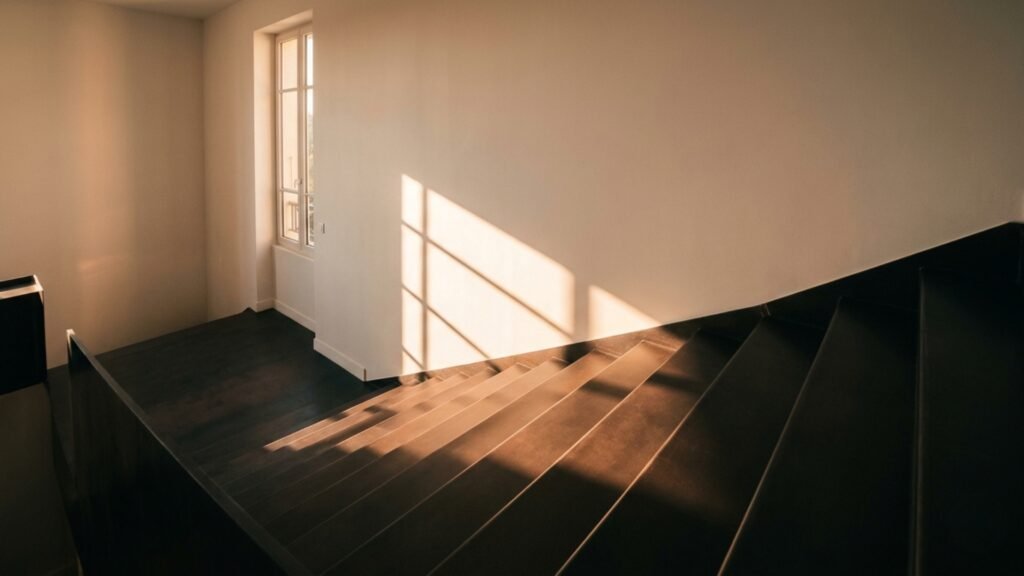 Effet de la lumière sur un escalier acier selon la finition mate ou satinée