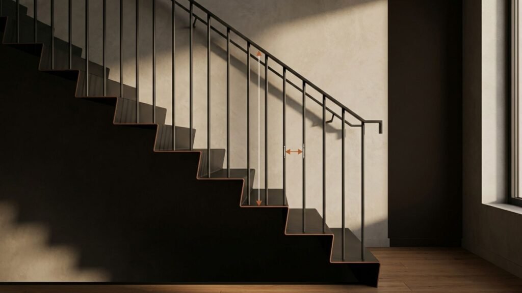 Garde-corps d'escalier aux normes : hauteur 90 cm et espacement des barreaux 11 cm