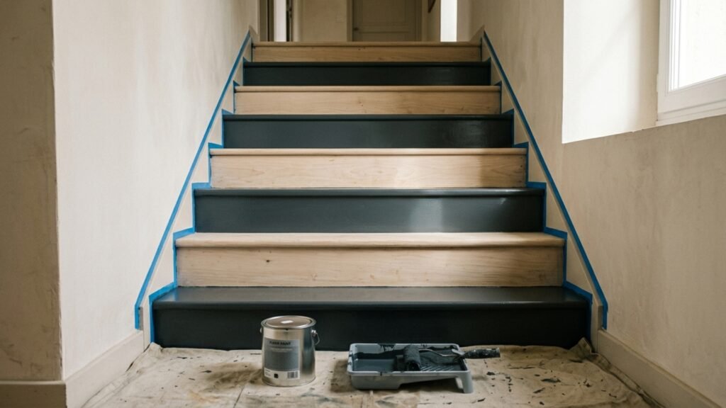 escalier en bois repeint avec la methode une marche sur deux
