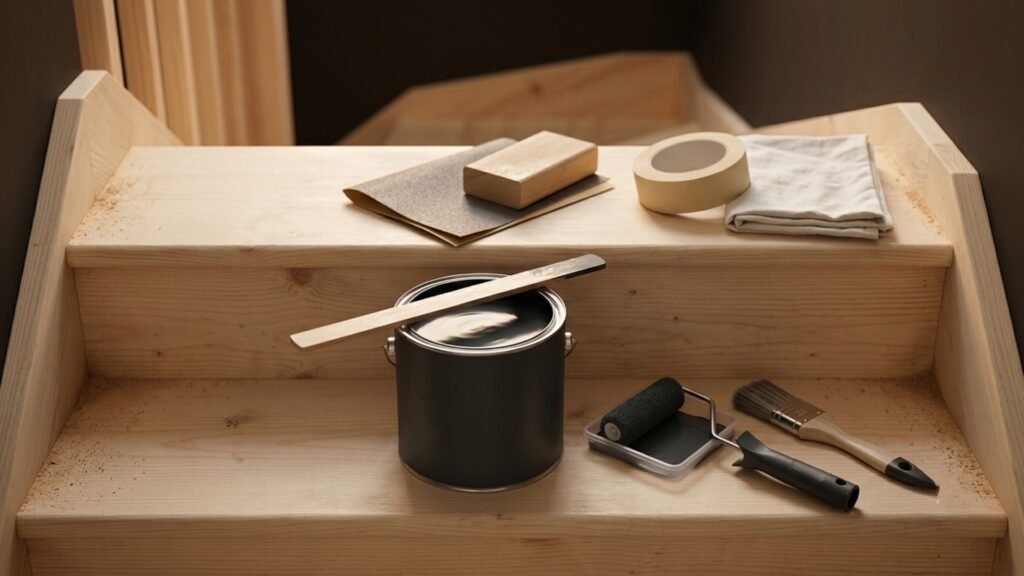 materiel de preparation et peinture pour escalier en bois