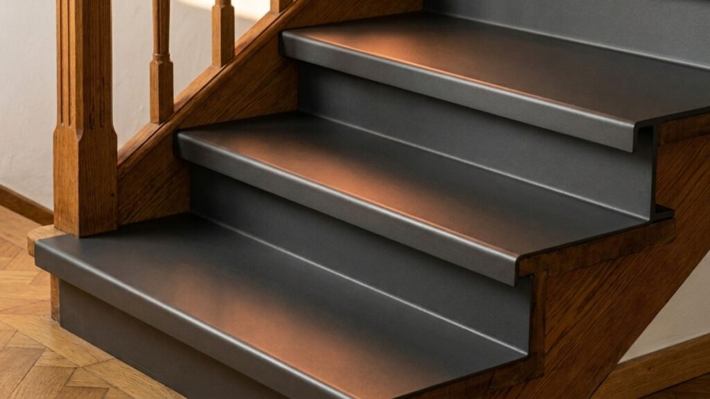 escalier ferme avec contremarches en acier posees