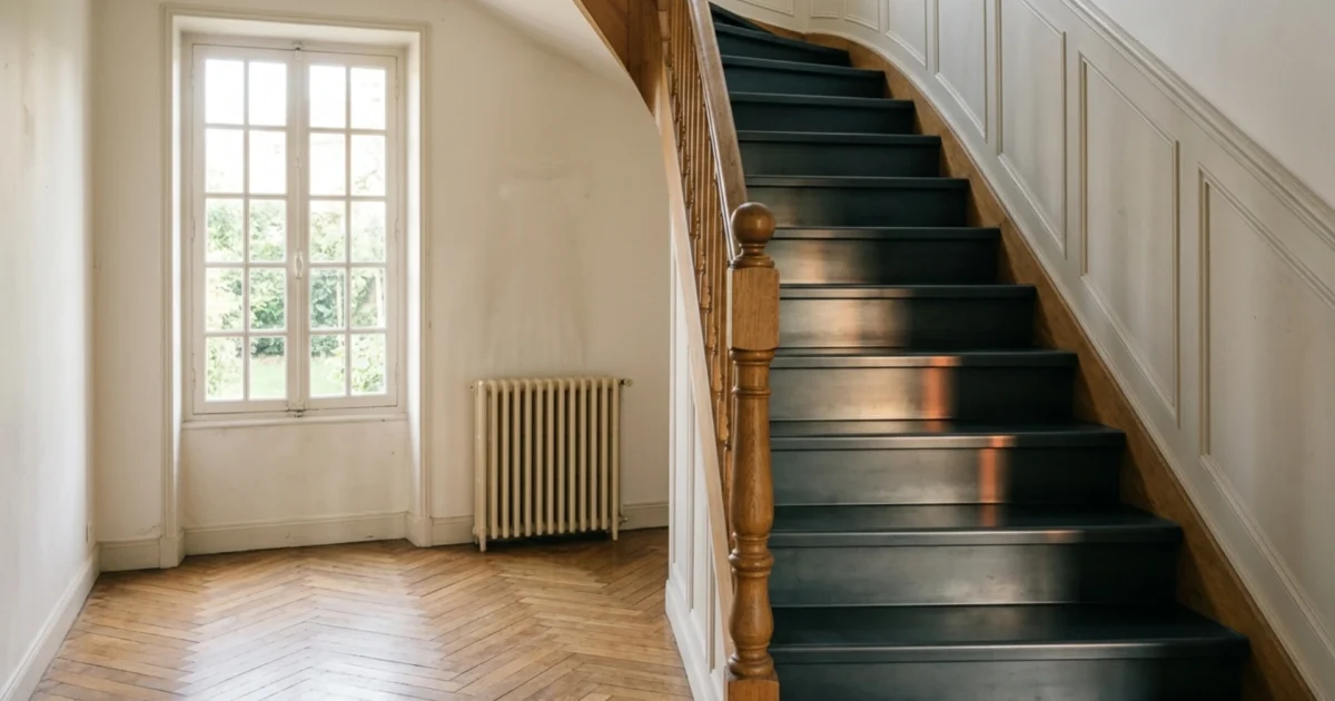 Escalier en bois avant et après habillage en acier sur mesure