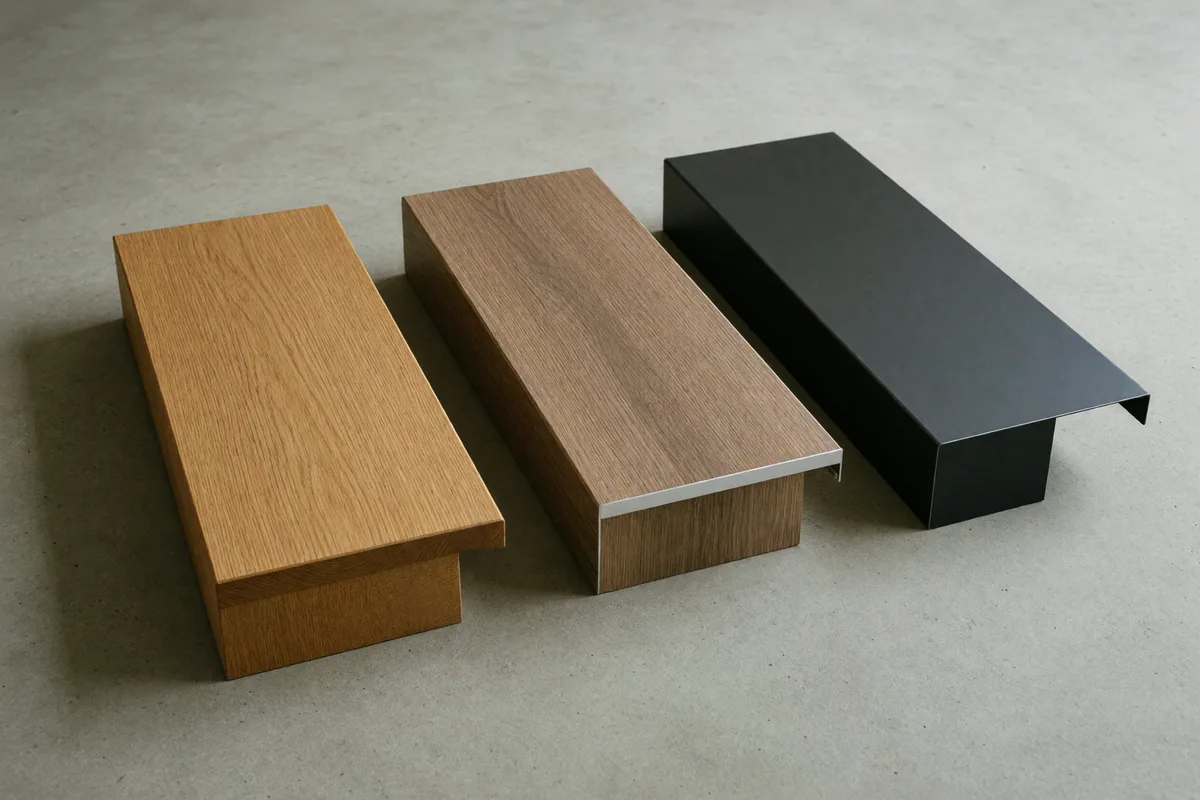 Revêtement escalier intérieur : marche en chêne, marche stratifiée et coque en acier thermolaqué comparées